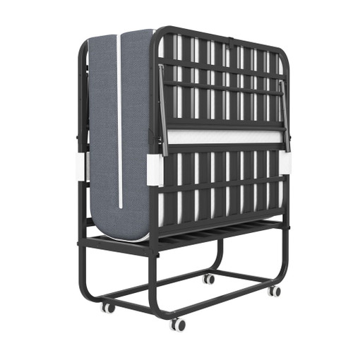 Twin Extra Long Folding Bed For Tall People, Heavy-Duty Rollaway Guest With Memory Foam Mattress - Black