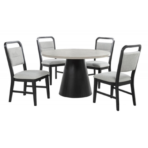 Dining Set With Round Table And 4 Upholstered Chairs - Black / Gray