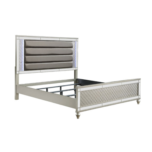 Modern Panel Bed Wit Tufted Design And Integrated LED Lighting