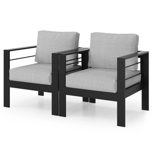 Modern All-Weather Patio Armchairs & Thick Cushions (Set of 2)