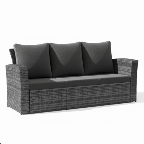 All-Weather Wicker 3 Seat Patio Sofa With Thick Cushions