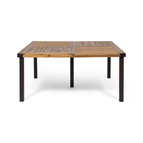 Lankershim - Modern Industrial Dining Table With Acacia Wood Slat Design - Teak