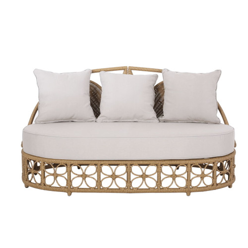 Outdoor Wicker Daybed With Pillows - Light Brown / Beige