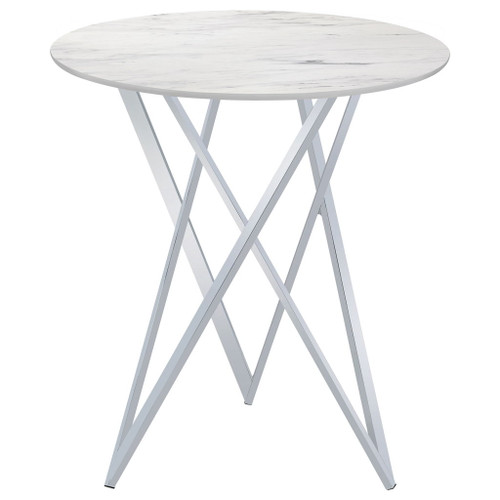 Halverson - Round Top Bar Table - White / Silver
