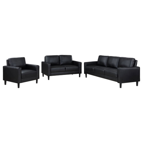 Weld 3 Piece Upholstered Track Arm Sofa Set - Black