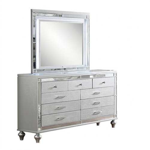 1 Piece Dresser With Snake Skin Bedroom Furniture - Silver