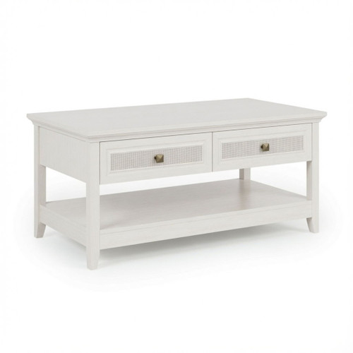 Coffee Table With Drawers & Storage Shelf - White