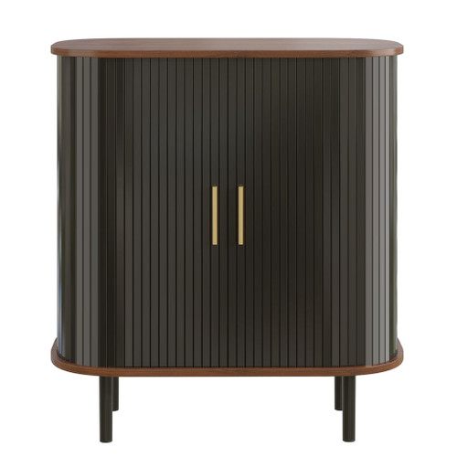 Fluted Wine Bar Cabinet With 8 Grid Wine Rack, 5 Level Adjustable Shelves, 2 Glass Holders