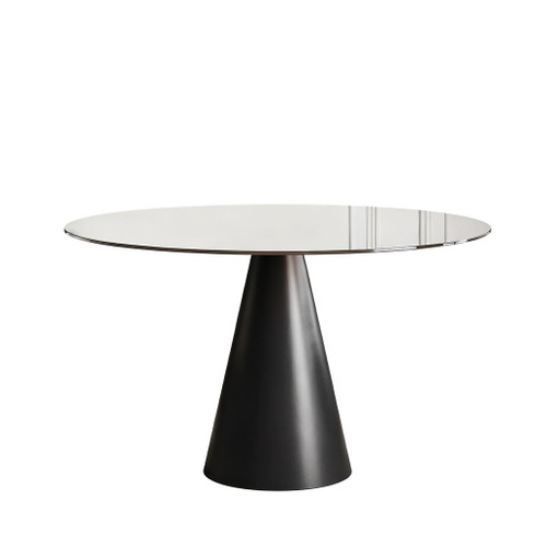 Round Dining Table With Tempered Glass Top - Black / Brown