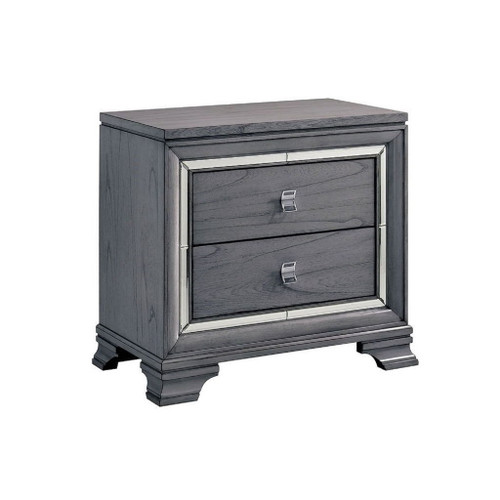 Nightstand With Mirror Trim - Light Gray
