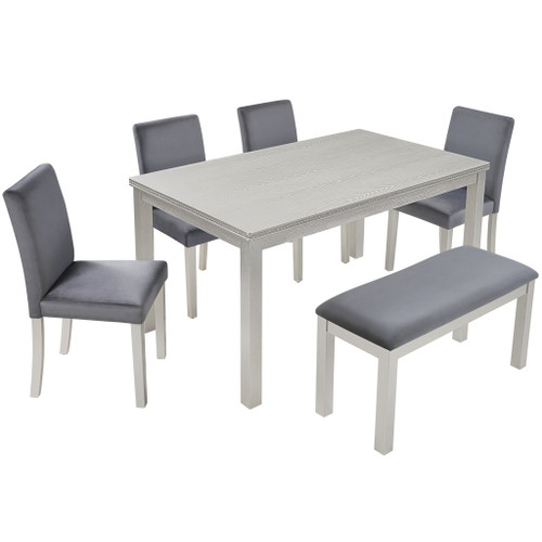 Dining Table Set, Table With A Rectangular Table And Upholstered Chairs