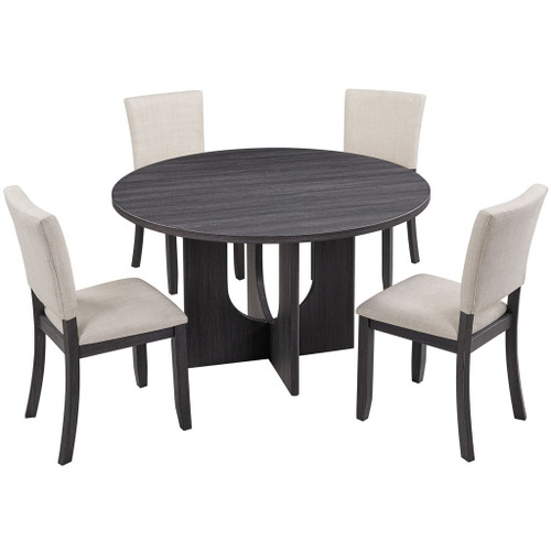 Round Dining Set With 4 Upholstered Dining Chairs