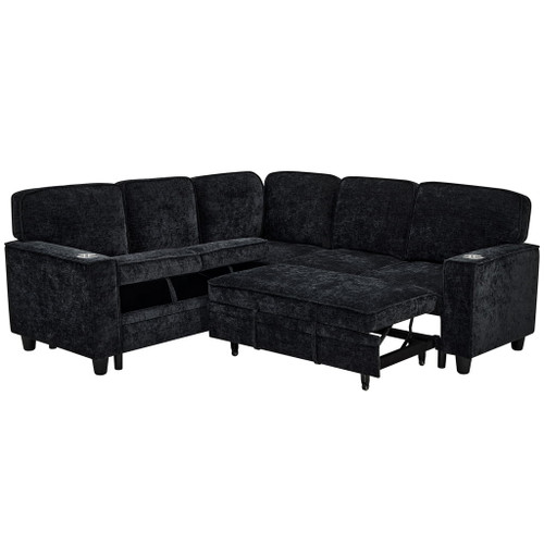 L-Shaped Sofa With Pull Out Sofa Bed With USB