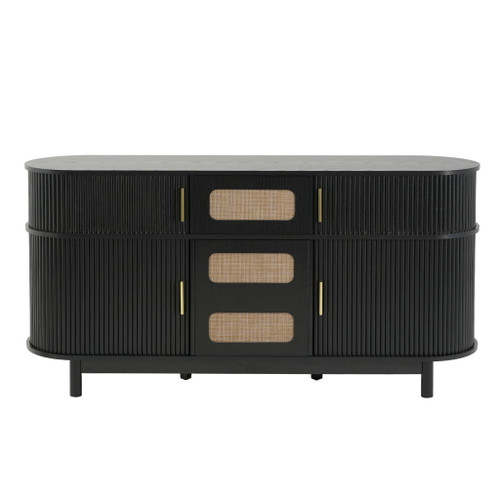 Fluted Sideboard Buffet Cabinet With Sliding Doors And Adjustable Shelves