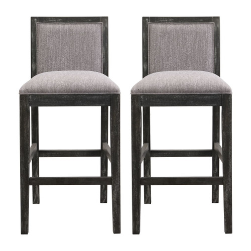 Bar Stools (Set of 2), Rubber Wood Frame, Retro Bar Chairs Suitable For Kitchen Island - Black / Gray