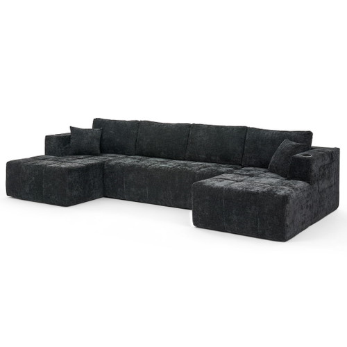 U - Shaped Sectional Sofa, Cup Holders & Side Pockets For Living Room