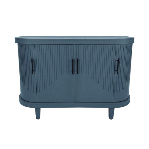 Curved Sideboard Wooden Console Table With 4 Doors And Adjustable Shelves For Living Room - Blue