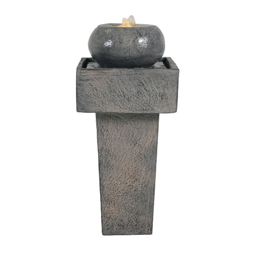 Minimalist Column Fountain With LED Lighting, Outdoor Decor For Patio, Porch And Garden - Gray