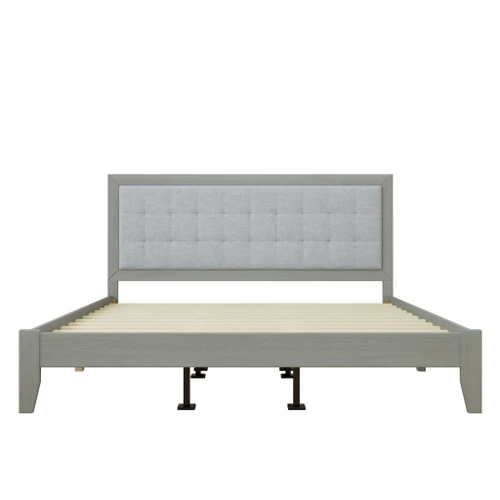 Mid Century Modern Platform Bed With Upholstered Headboard