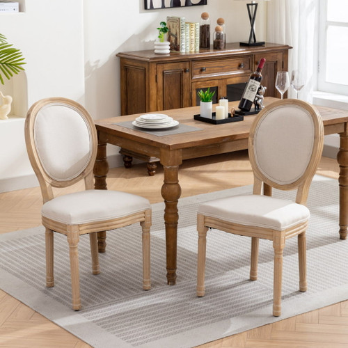 French Style Solid Wood Frame Antique Painting Fabric Back Dining Chair (Set of 2)