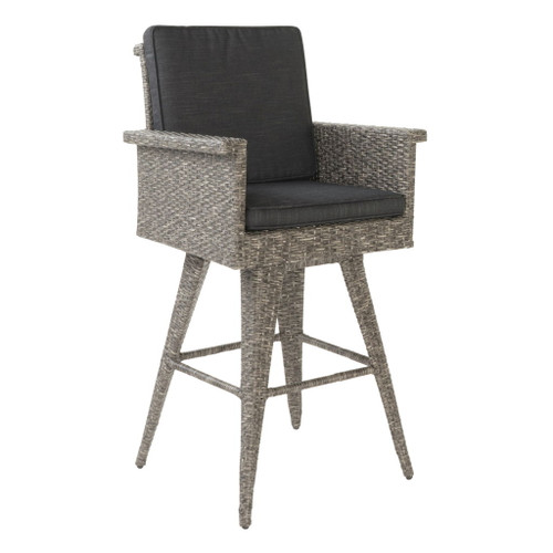 Outdoor Rattan Swivel Barstool With Water Resistant Cushion - Black / Gray
