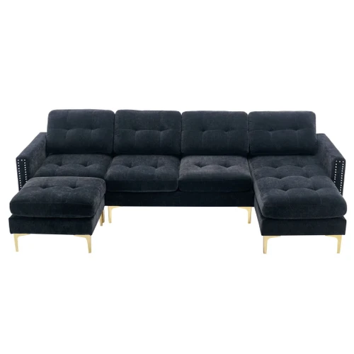 Modern L - Shape Convertible Sectional Sofa With Movable Ottoman