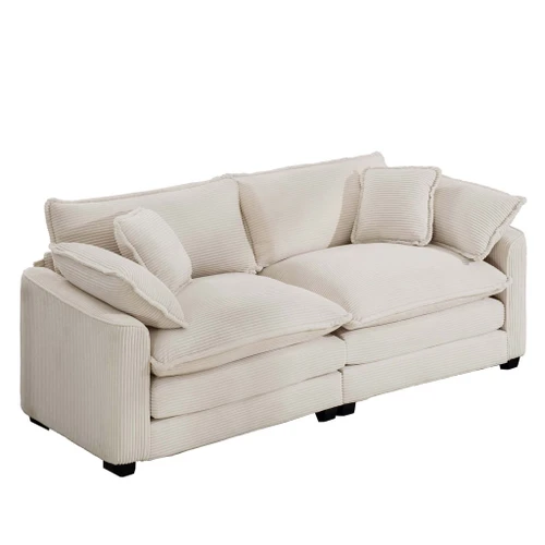 Modern 2 Seater With 4 Pillows, Upholstered Deep Seating Loveseat