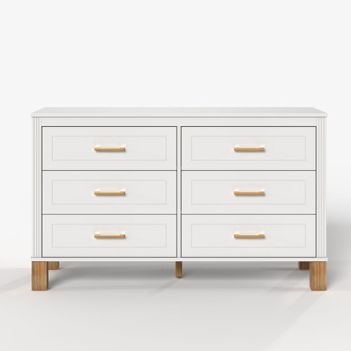 6 Drawer Double Dresser With Handles, Storage Cabinet - White
