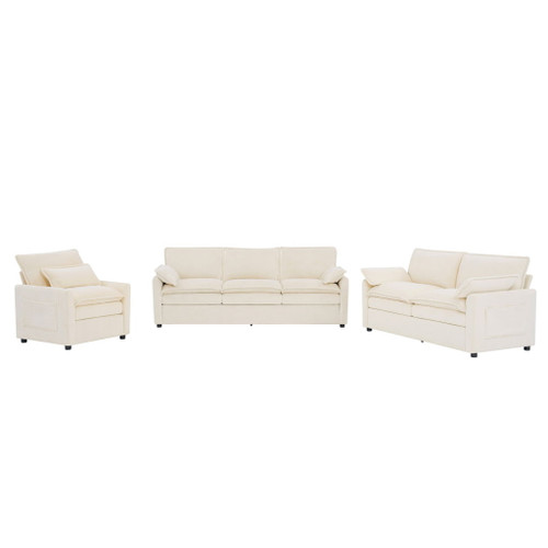 Modern Sofa Set With Double Layer Cushion And Side Storage Pockets