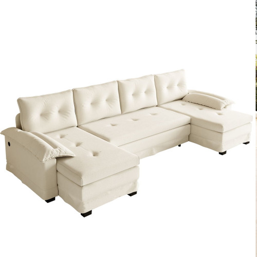 U-Shaped Sleeper Sofa With Pull Out Bed, Removable Armrests & USB Ports For Living Room