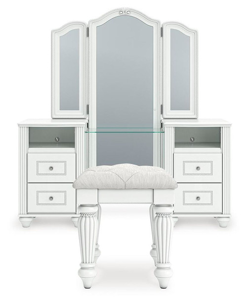 Kozlani - 3 Pc. - Vanity, Mirror And Stool - White