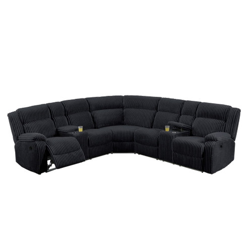 Manual Motion Reclining Sectional LAF / RAF Loveseat With Consoles Cup Holders Upholstered Living Room - Black