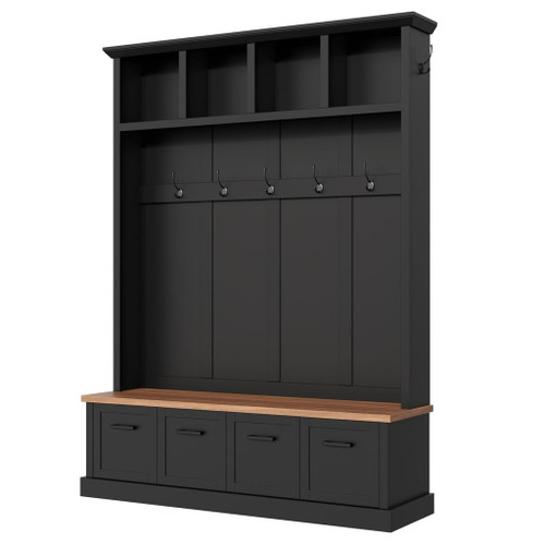 Hall Tree With Storage Bench Mudroom Coat Rack With 6 Hooks