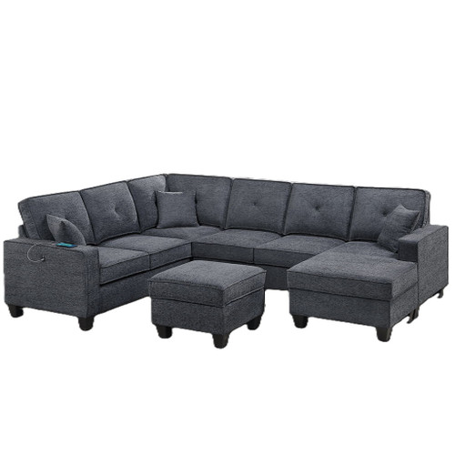 5 Piece Sectional Set With USB Port And Ottoman