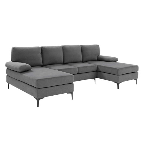 U - Shape Sectional With Legs, Pillow Top Arms - Dark Gray