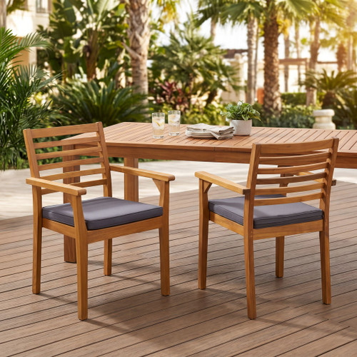 Outdoor Dining Chair With Slat Back And Acacia Wood Frame (Set of 2) - Gray