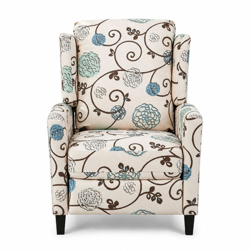 Wingback Recliner Chair With Padded Arms - Beige