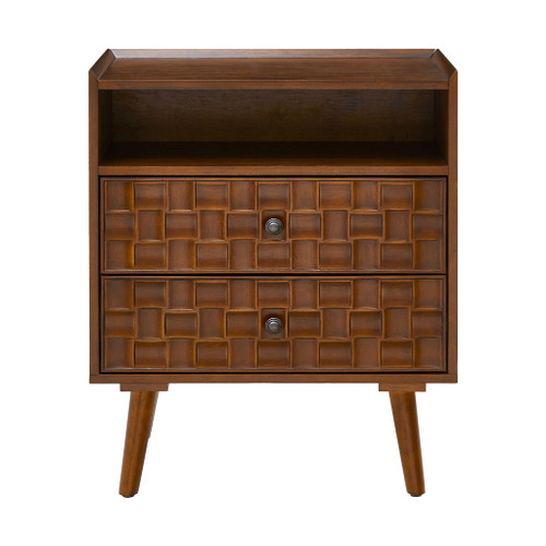 Nightstand With Charging Station, 2 Drawer Bedside Table With Shelf And USB / AC Ports