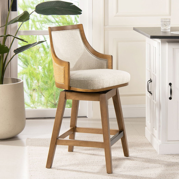 Bahama - Cane High Back Swivel Counter Stool With Recessed Arms Textured Weave - Taupe Beige Bahama - Cane High Back Swivel Counter Stool With Recessed Arms Textured Weave - Taupe Beige