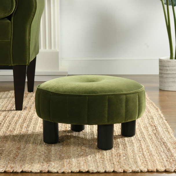 Riley - Round Footstool Ottoman - Olive Green Riley - Round Footstool Ottoman - Olive Green