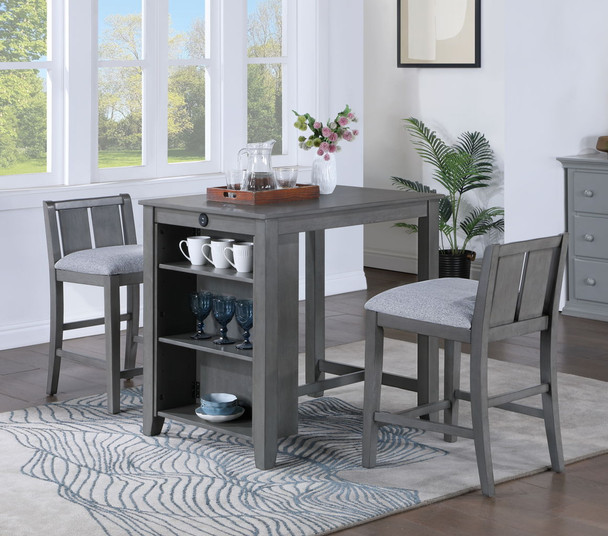 Graham - 3 Piece Small Space Counter Height Dining Table With Shelves And 2 Chairs (Set of 3) Graham - 3 Piece Small Space Counter Height Dining Table With Shelves And 2 Chairs (Set of 3)