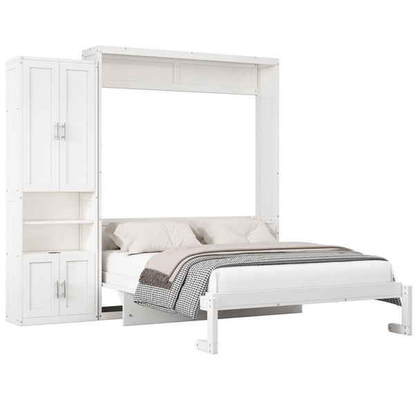 Murphy Bed With Side Cabinet Storage Shelf, Cabinet Bed Folding Wall Bed With Desk Combo Perfect For Guest Room, Study, Office