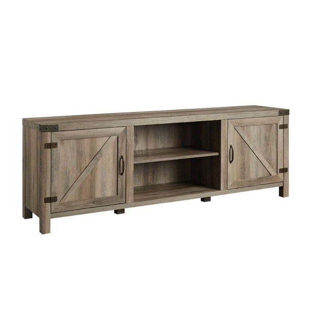 Rustic Farmhouse Double Barn Door 70" TV Stand For 80" TVs With Center Shelves Rustic Farmhouse Double Barn Door 70" TV Stand For 80" TVs With Center Shelves
