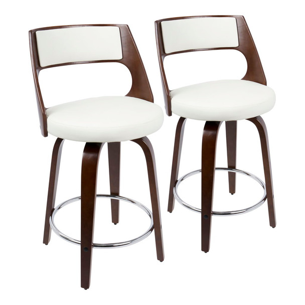 Cecina - Mid-Century Modern Fixed Height Counter Stool With Swivel And Round Footrest (Set of 2) Cecina - Mid-Century Modern Fixed Height Counter Stool With Swivel And Round Footrest (Set of 2)