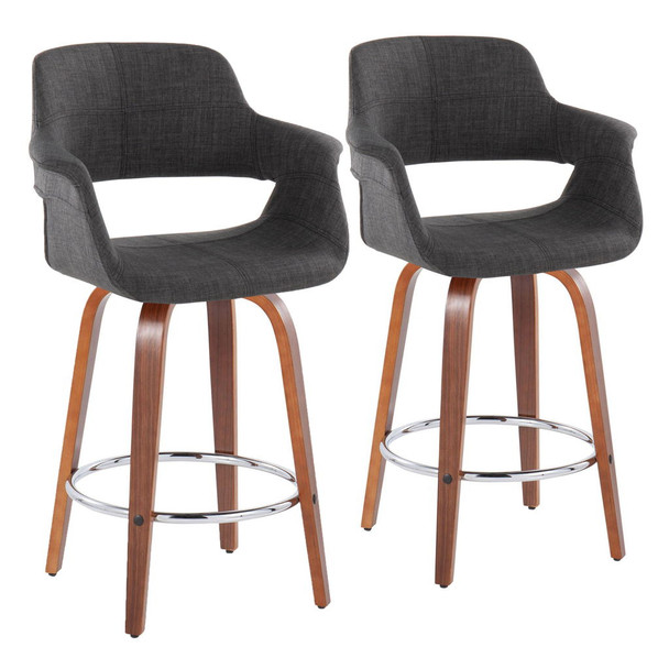 Vintage Flair - Mid-Century Modern Fixed Height Counter Stool With Swivel With Round Footrest (Set of 2) Vintage Flair - Mid-Century Modern Fixed Height Counter Stool With Swivel With Round Footrest (Set of 2)