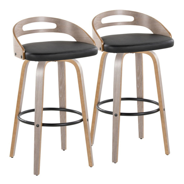 Cassis - Mid Century Modern Fixed Height Barstool With Swivel With Round Footrest (Set of 2) Cassis - Mid Century Modern Fixed Height Barstool With Swivel With Round Footrest (Set of 2)