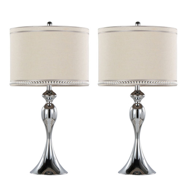 Ashland - Contemporary Table Lamp With Trim (Set of 2) - Polished Chrome / Cream