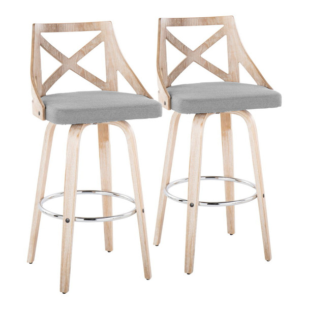 Charlotte - Farmhouse Fixed Height Bar Stool With Swivel And Round Footrest (Set of 2) Charlotte - Farmhouse Fixed Height Bar Stool With Swivel And Round Footrest (Set of 2)