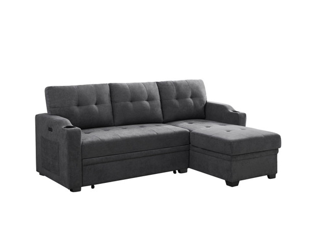 Mabel - Woven Fabric Sleeper Sectional With Cupholder, USB Charging Port nd Pocket - Dark Gray Mabel - Woven Fabric Sleeper Sectional With Cupholder, USB Charging Port nd Pocket - Dark Gray