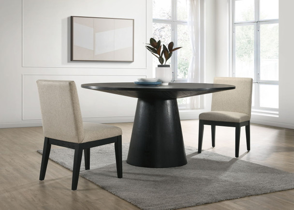 Jasper - Wide Contemporary Round Dining Table With Fabric Chairs Set Jasper - Wide Contemporary Round Dining Table With Fabric Chairs Set